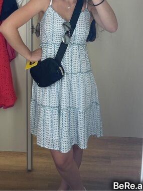 Jessica Simpson Light Blue Patterned Tiered Mini Dress